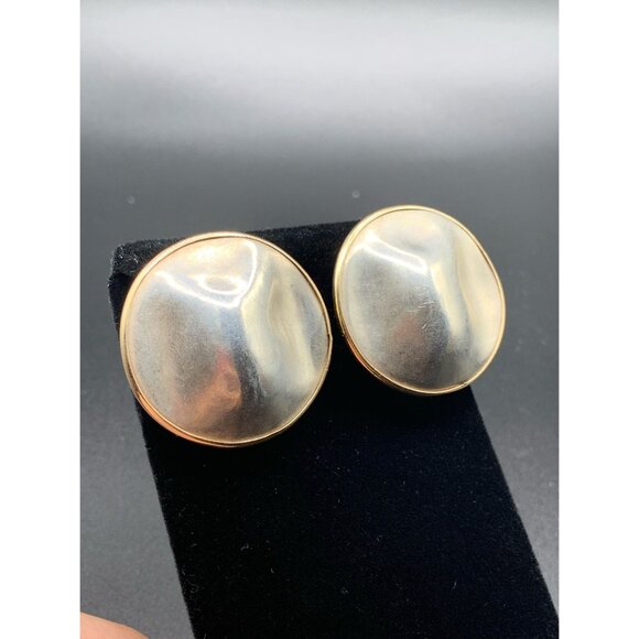 Modernist Sterling Silver And 14k Gold Clip-On Earrings Signed J.B.M. - Picture 2 of 8